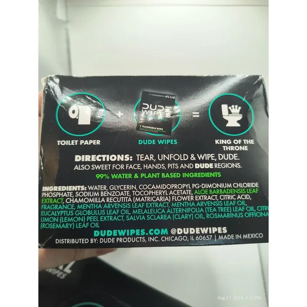 DUDE Wipes Mint Chill Flushable Wipes 2 Boxes Of 30 + 48 CT XL Wipes
